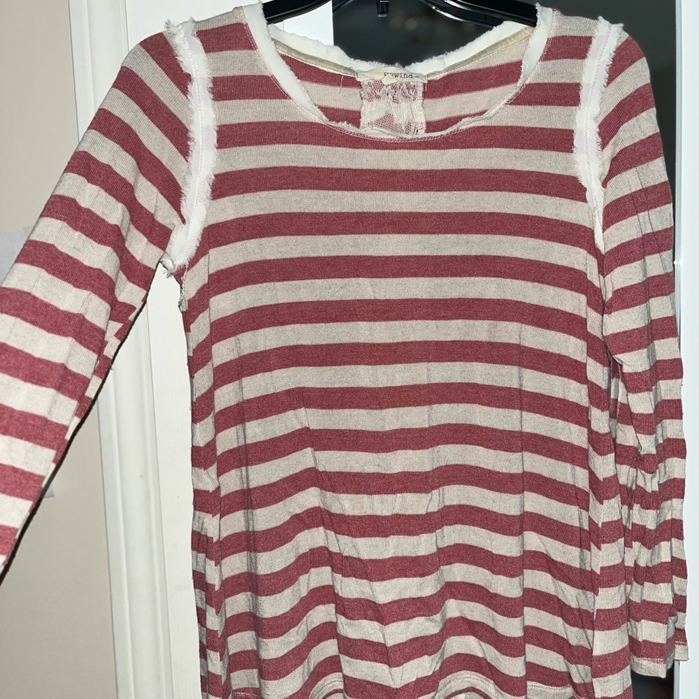 Red and Cream-white Striped Blouse by Rewind